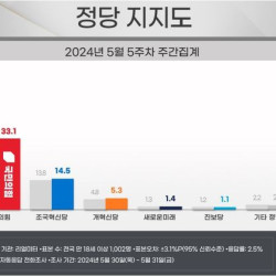 민주 33.8%, 국힘 33.1%…혁신당 14.5%[리얼미터]