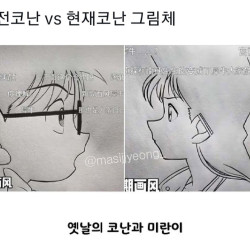 점점 뾰족해지는 코난과 미란이