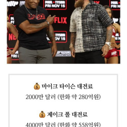 잠시 후 열리는 타이슨 vs 제이크폴 '대전료'